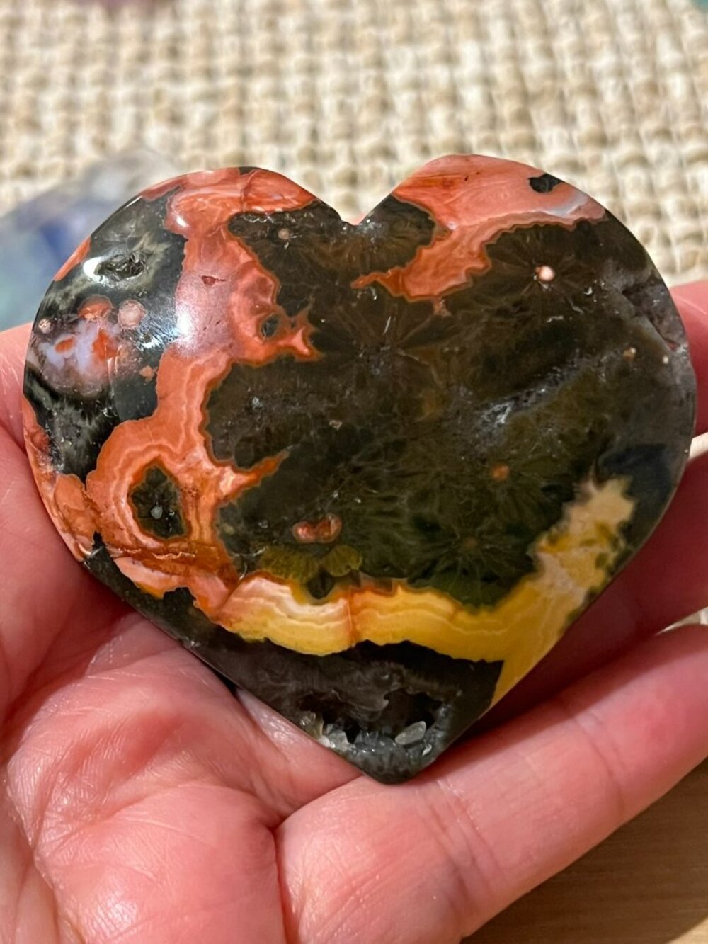 Heart-Shaped Ocean Jasper Palm Stone